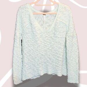 1.$15-XS-M-FREE PEOPLE Popcorn Knit Sweater Light Seafoam Green Deep V-Neck